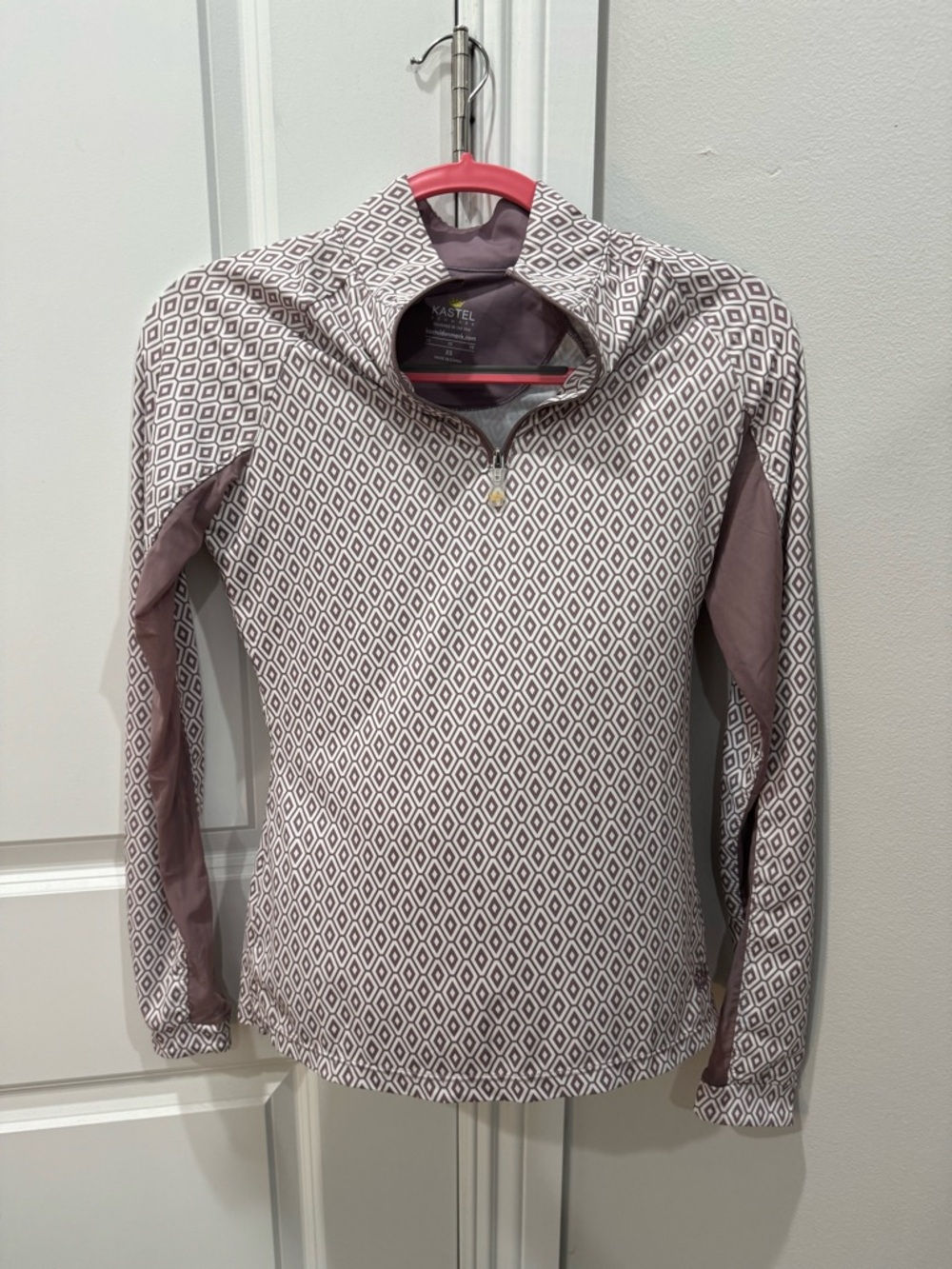Kastel Denmark Long Sleeve Diamond Print Quarter-Zip Top - Mauve/White